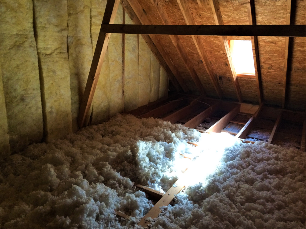 Blown,insulation,attic,floor,home,construction,corner,view